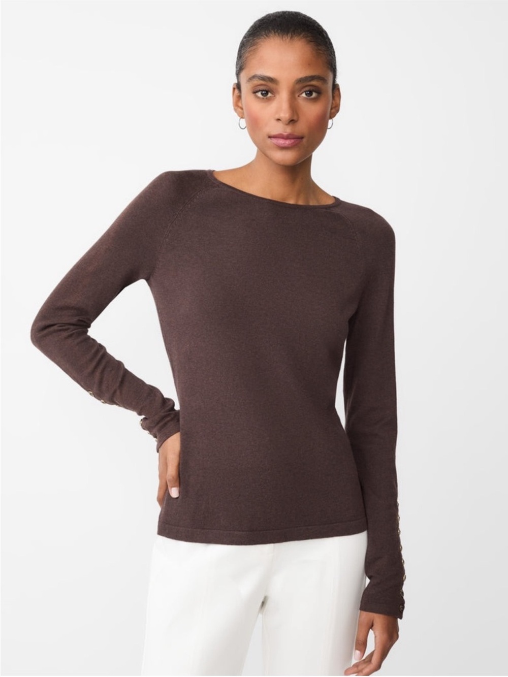 J. McLaughlin Jamey Cotton Modal Sweater Buttons Brown Size XS
